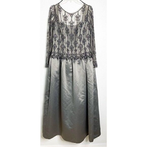 Bob Mackie Gray Beaded Evening Gown Long Sleeve Formal Mother of  Bride Dress 16 - Picture 1 of 5